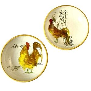 Williams Sonoma Pair Rooster Script 5.75” Rustic Dipping Bowls Dishes Italy 2005